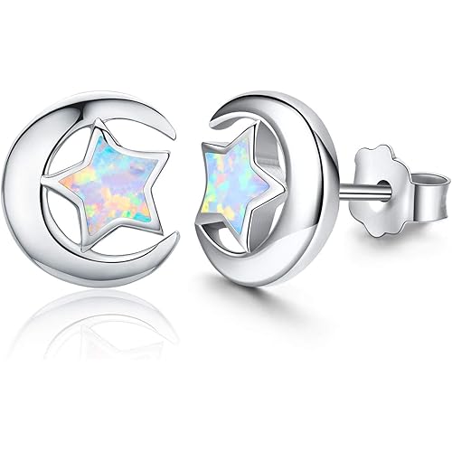 Opal Star Earrings Star Studs 925 Sterling Silver Synthetic Opal Earrings Hypoallergenic Earring Jewelry for Women Mom