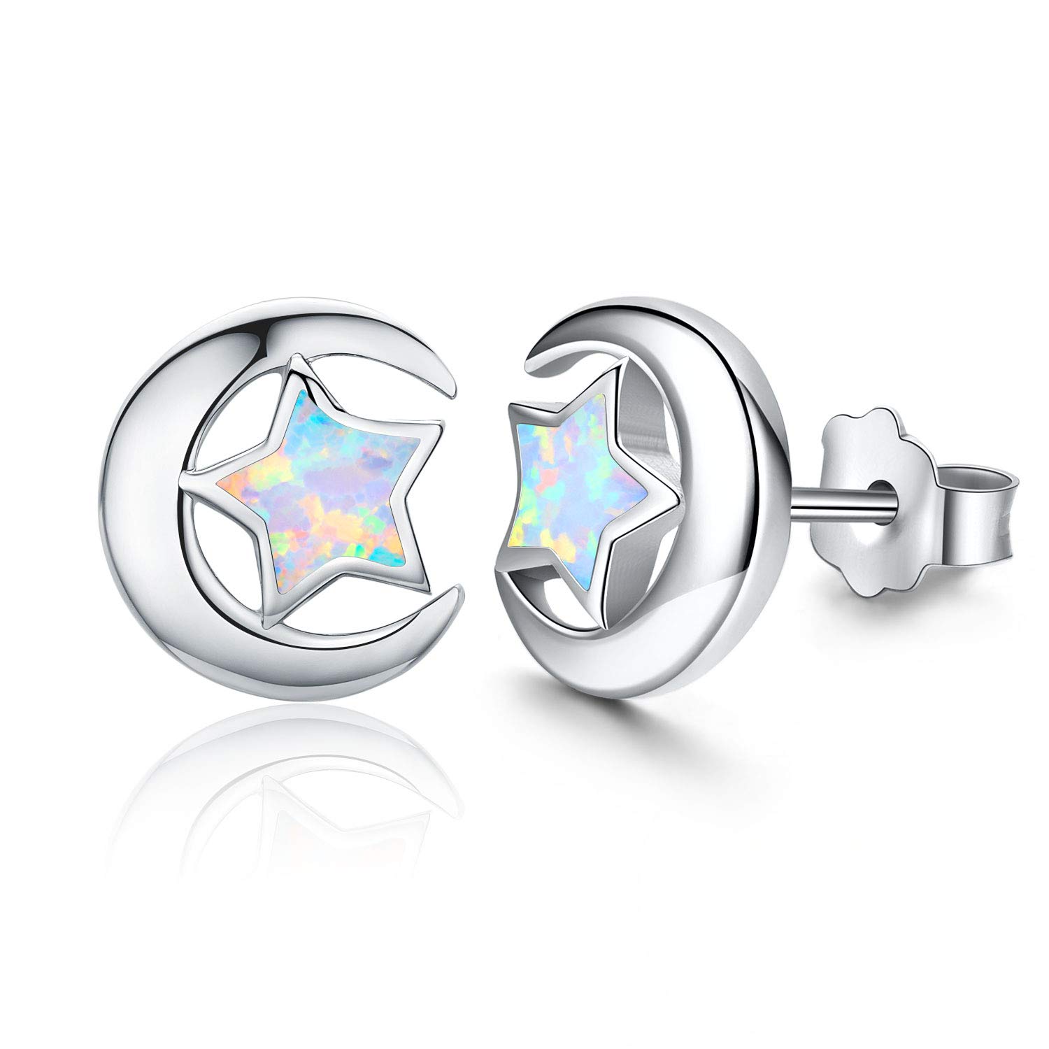 Opal Star Earrings Star Studs 925 Sterling Silver Synthetic Opal Earrings Hypoallergenic Earring Jewelry for Women Mom