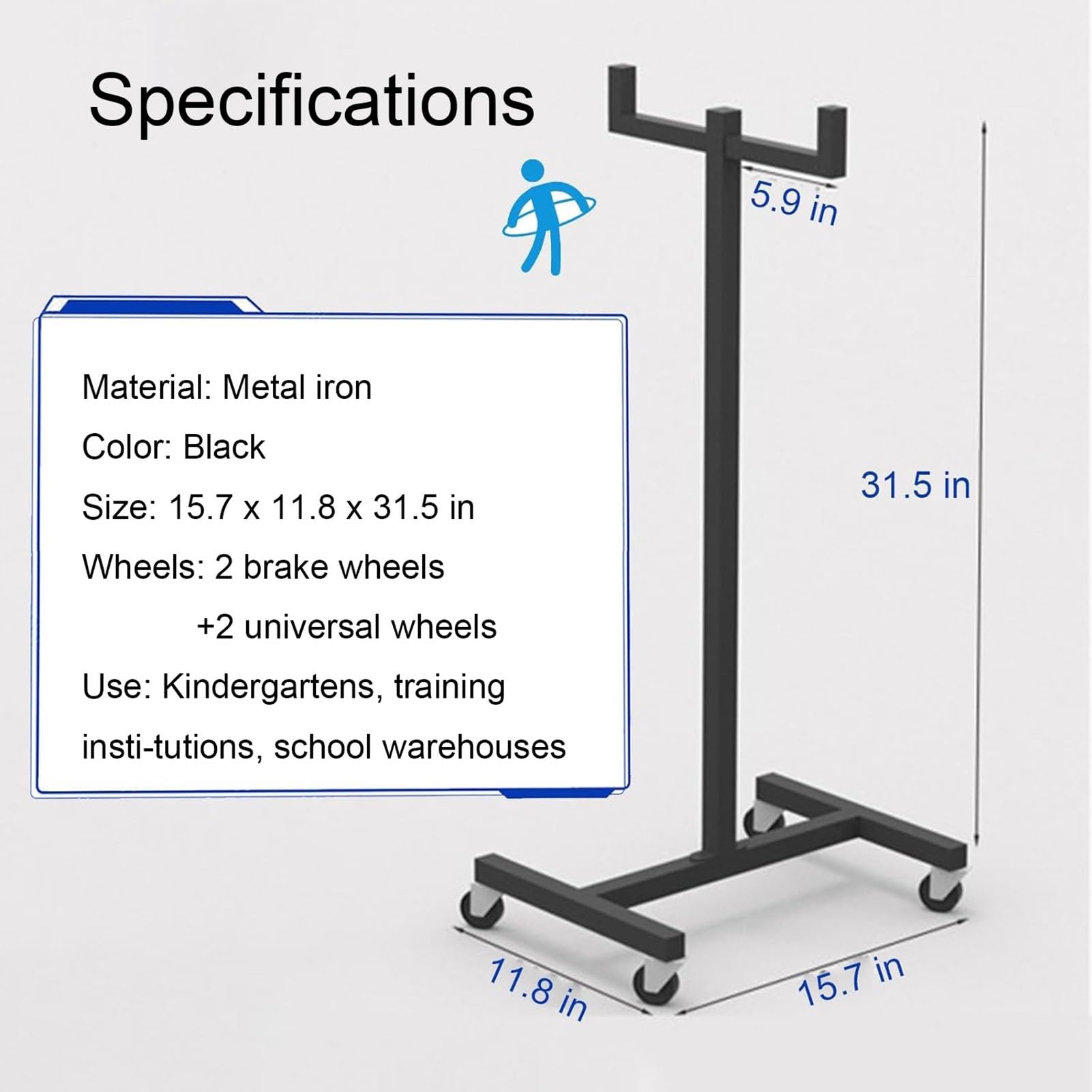 Commercial Hula Hoops Holder Stand, Metal Black Organizer Holder for Hula Hoop/Jump Rope, Fitness Club Hula Hoop Stand, Living Room Playroom Corner Exercise Hoop Storage Cart