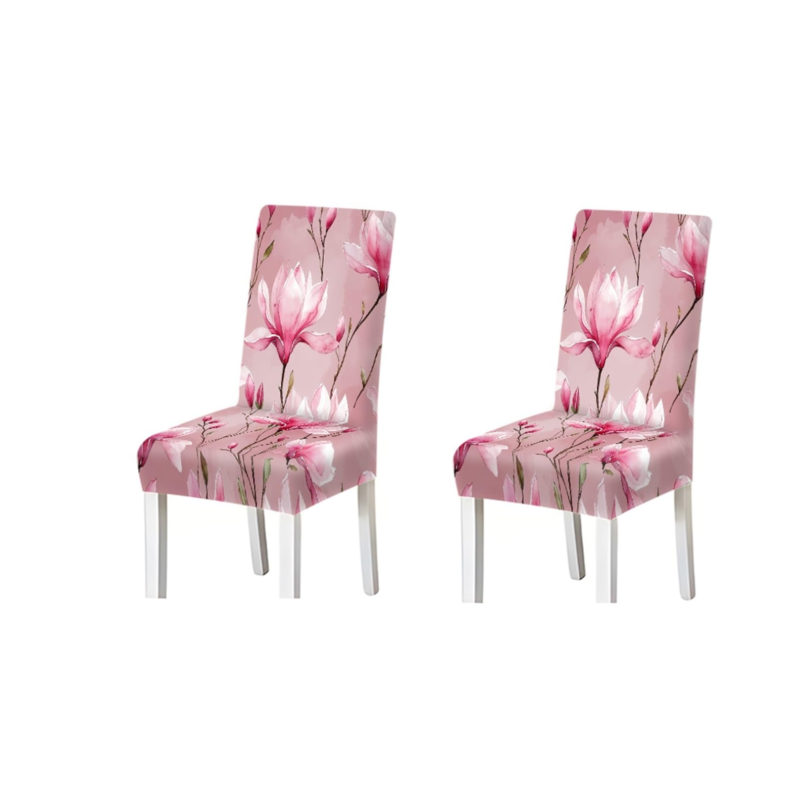 KXUAUV Pink Watercolor Magnolia Floral Print Dining Chair Covers, Stretch Slipcovers For Home Kitchen Dining Room Party, 2/4/6PCS Seat Protectors for Restaurant Hotel Party(2PCS Chair cover)