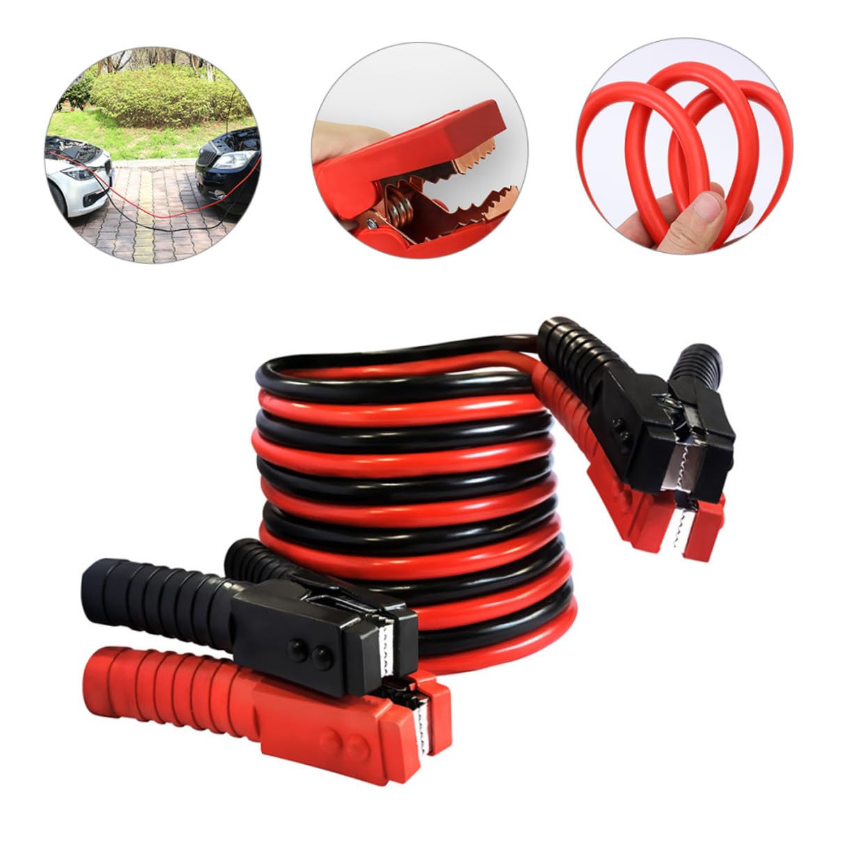 Sosoport 2500a Câbles de Démarrage pour Automobile Pinces Crocodiles Robustes Câble Alimentation Pvc Résistant Kit pour Voiture