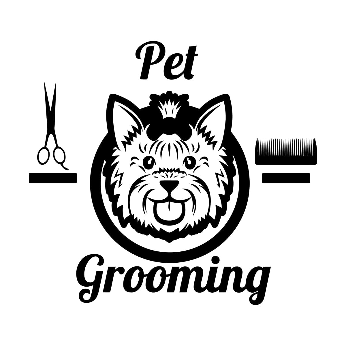 Wall Vinyl Sticker Decor Pet Grooming Groomer Animal 54x60.3cm Self Adhesive Large Black
