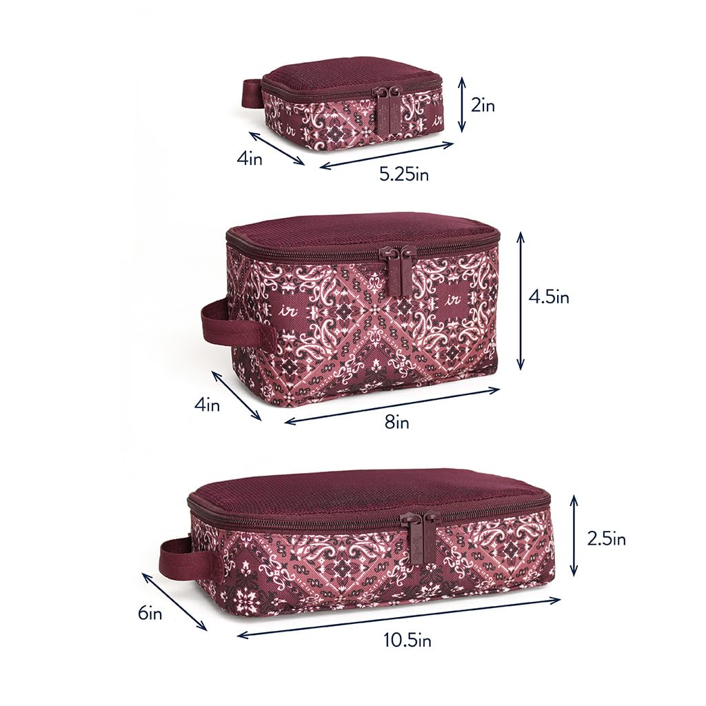 Itzy Ritzy Packing Cubes for Travel – Set of 3 Packing Cubes or Travel Organizers – Each Cube Features a Mesh Top, Double Zippers and a Fabric Handle (Paisley Wine)