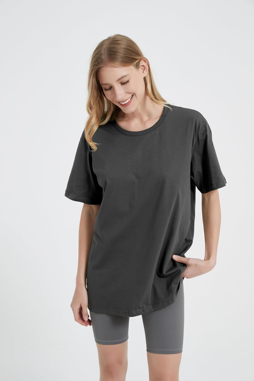 Womens Oversized Boyfriend Tee Shirts Short Sleeve Trendy Crew Neck Loose Workout Tee Casual Summer Tops Cotton - Image 5
