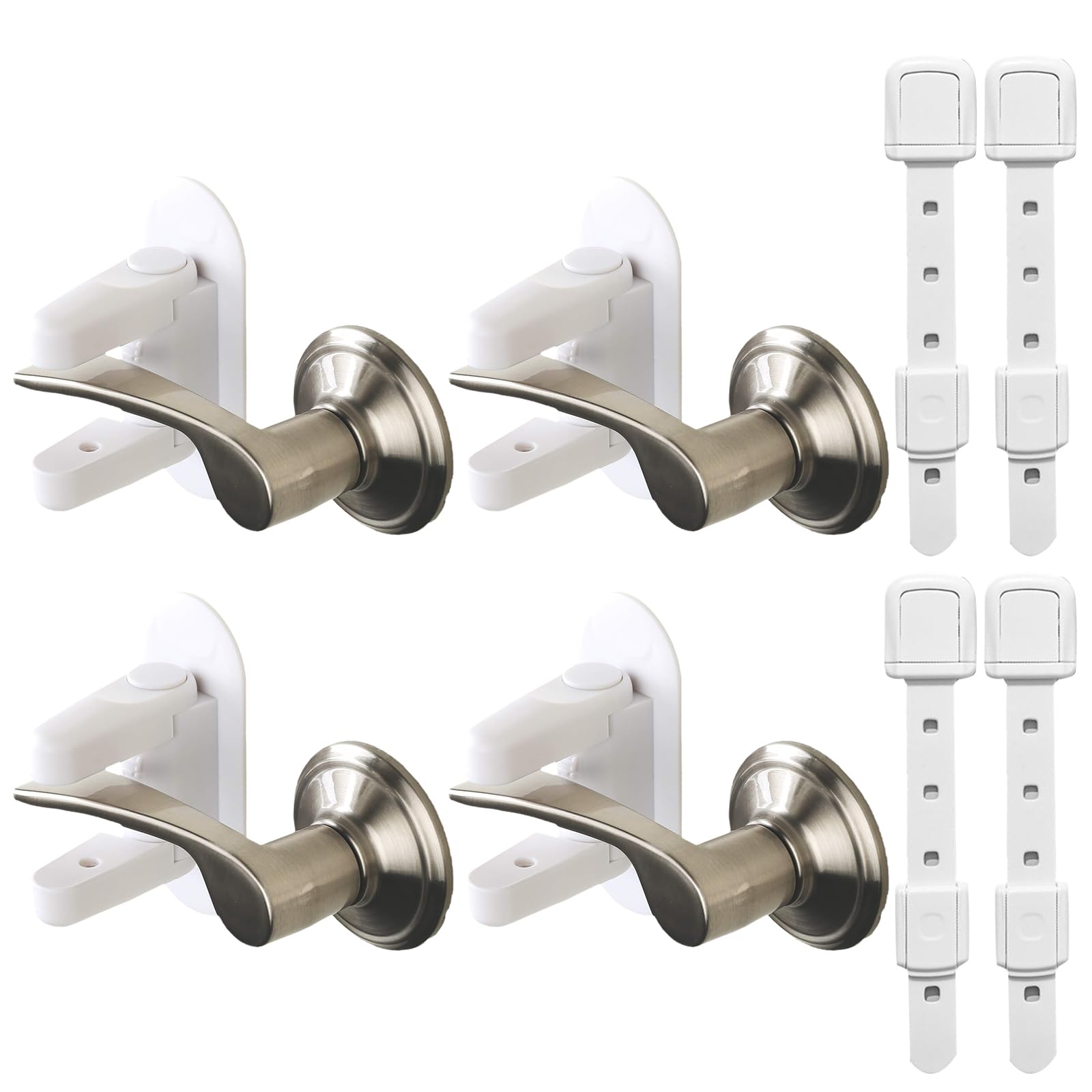 Eytzpto Child Proof Door Lever Lock and Cabinet Lock Set, Door Locks for Kids Safety, 3M Adhesive No Drilling Child Safety Door Handle Lock, Adjustable Baby Proofing Latches to Drawer Fridge (4+4/set)