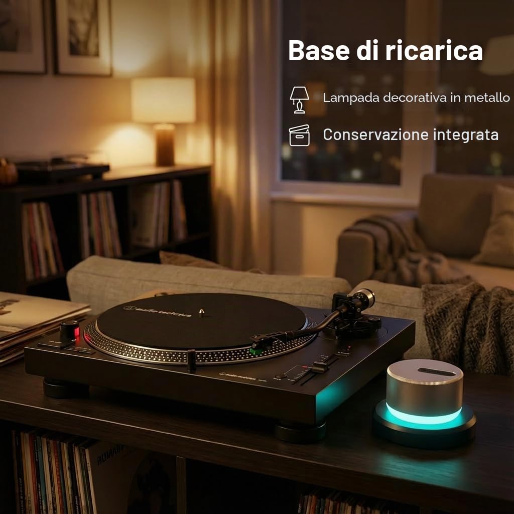 HumminGuru LUMI - Stabilizzatore di Peso e Tester di Velocità per Giradischi, 33/45/78 RPM, Disco Stroboscopico e Luce, 300 g, Morsetto in Alluminio LP per Peso, Lampada a 9 LED a Luce Ambientale