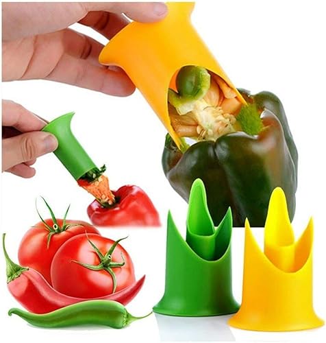 Miniatura 5 de Jushom Juego de 2 descorazonadores de pimienta, removedor de descorazonador de frutas, herramienta de cocina para jalapeño, pimientos, pepino,