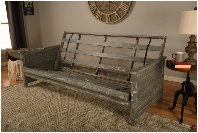 Futon Frame with Mattress - Weathered Gray Finish - Full Size Convertible Black/Without Storage Drawers