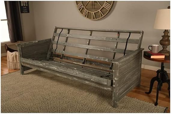 HomeStock Futon Frame with Mattress - Weathered Gray Finish - Full Size Convertible Black/Without Storage Drawers