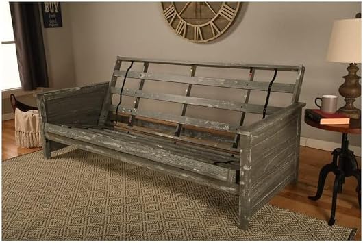 HomeStock Futon Frame with Mattress - Weathered Gray Finish - Full Size Convertible Black/Without Storage Drawers