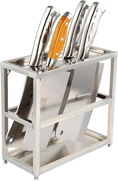 Knife Block Holder, Stainless Steel Hanging Multifunctional Knife Stand Frame, Kitchen Shelf Organizer, Kitchen Shelf, No Knives