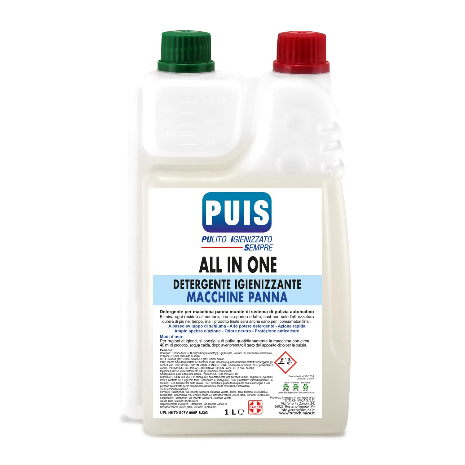 TUTO CHIMICA Detergente Igienizzante per Macchine Panna 1L, Scioglie Residui di Grasso e Proteine - Protezione Anticalcare