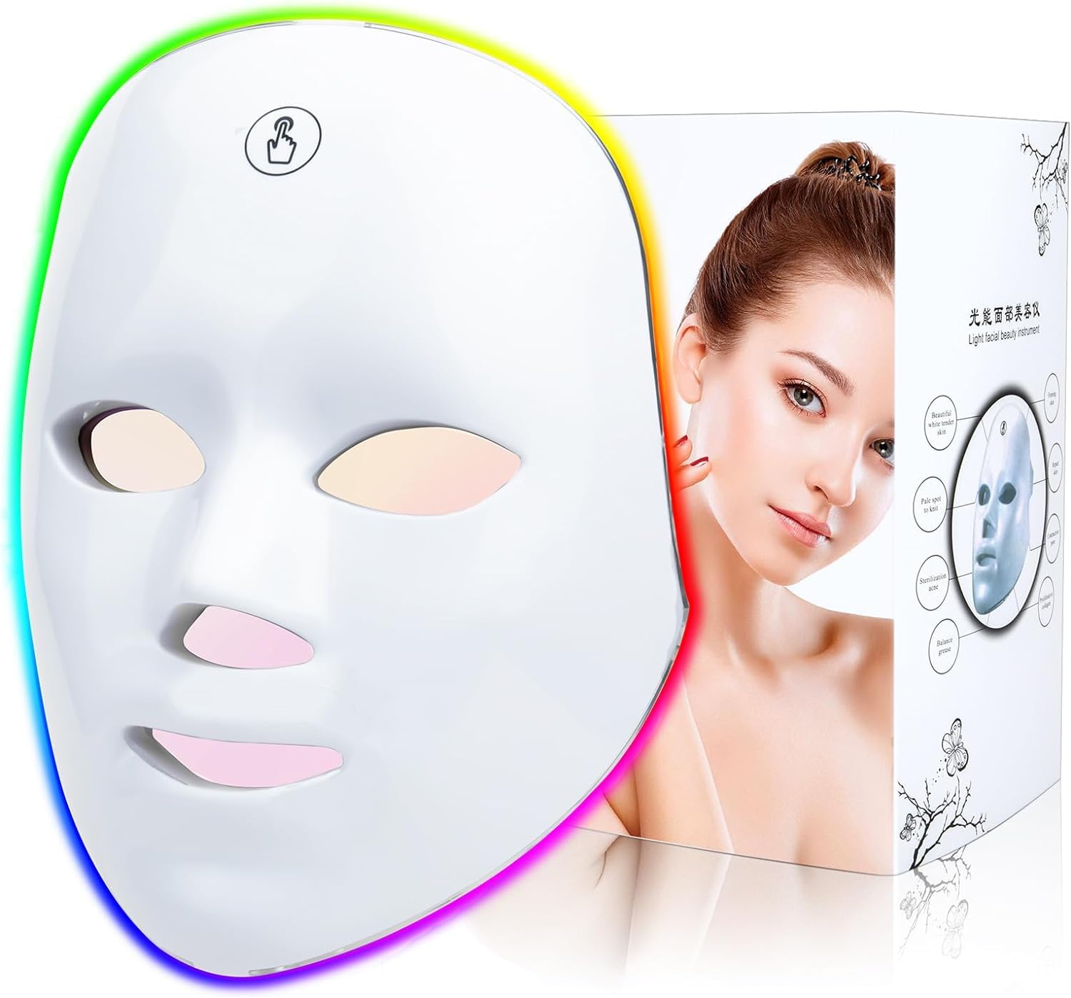 Led Light Therapy Mask, 7 Color Led Face Mask Light Therapy, Face Light Therapy Device, Red Light Therapy, Adapt All Skin, Diminish Spots, Remove Wrinkles, Red Light Face Mask