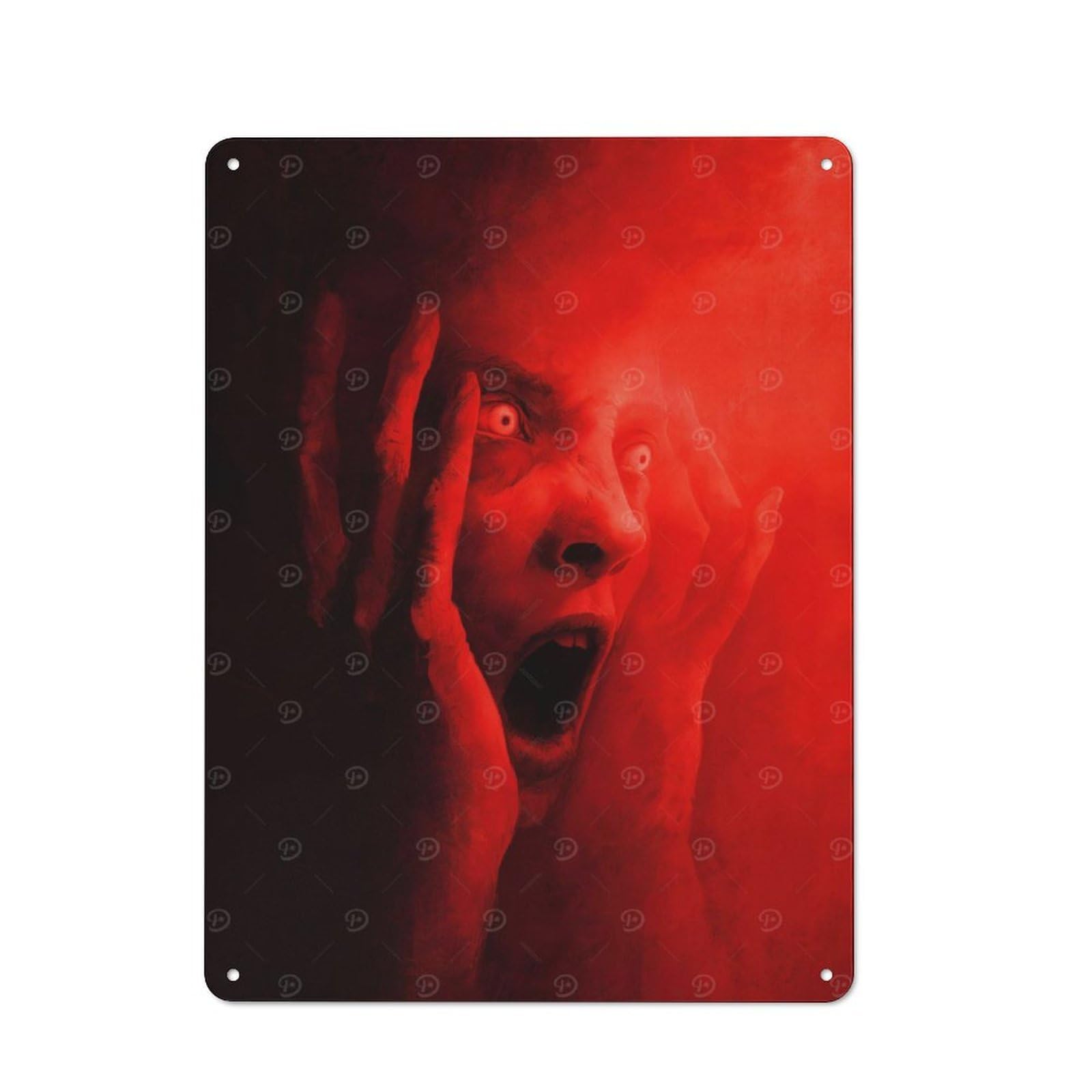 Junmoney Screaming Face In Red 40X30cm Rustic Metal Sign With For Hobby Room Or Studio, Metal Sign Decor For Hobby Rooms And Studios