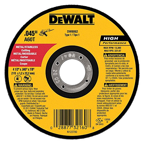 Dewalt Dw8062 4-1/2 Inchx.045 Inchx7/8 Inch Metal Angle Grinder Thin Cutoff Wheel thumb #2
