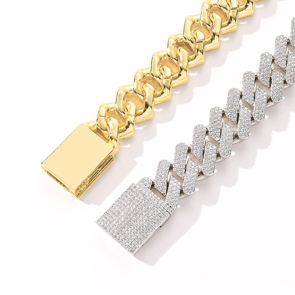Collar de cadena de eslabones cubanos de 20 mm para hombre, chapado en oro blanco y oro de 14 quilates, cadena de diamantes de laboratorio de lujo, joyería de regalo para hombres y mujeres,