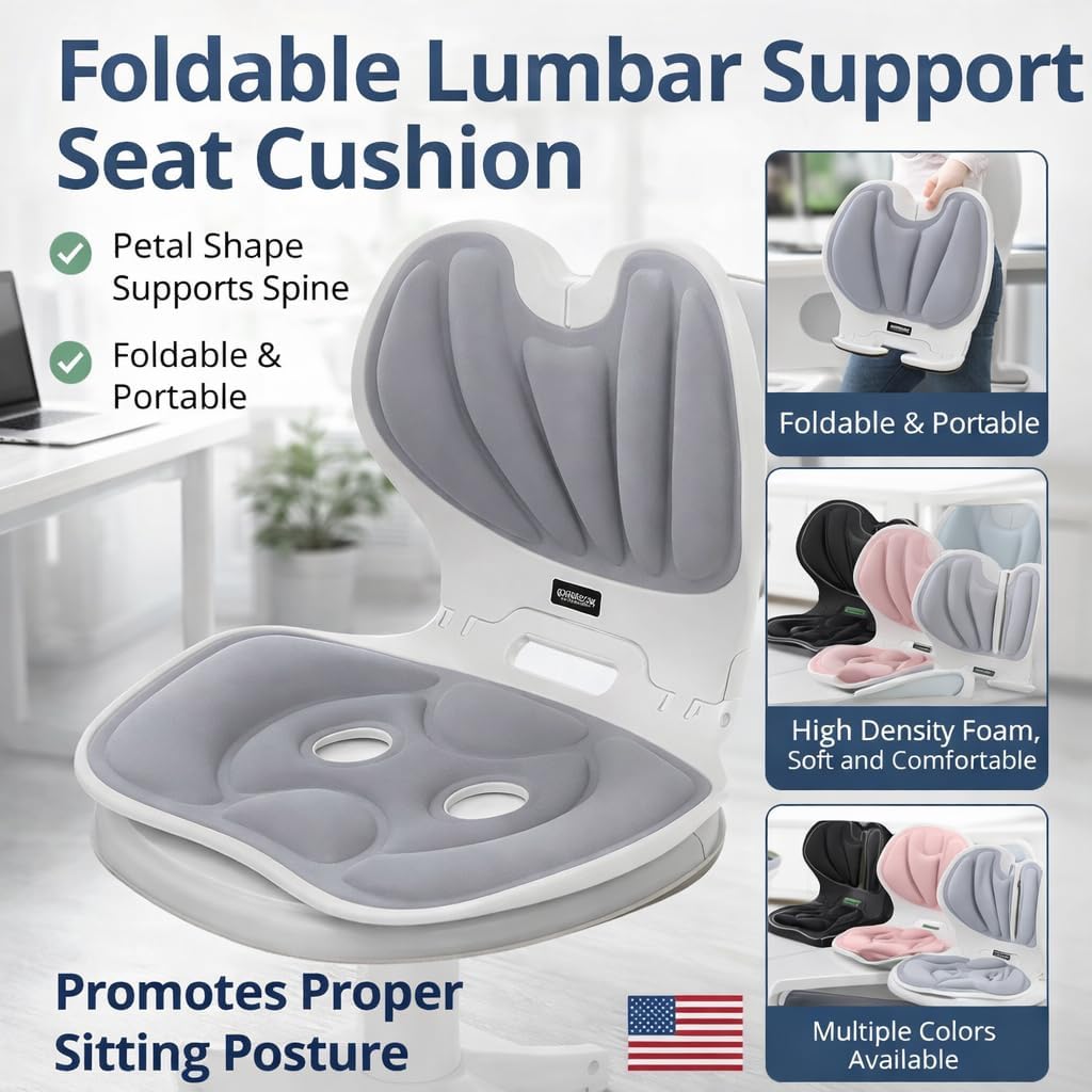 Marhynchus Back Support for Office Chair Cushion Foldable Lumbar Support Cushion, Ergonomic Back Cushion with High Density Sponge for Office Chair and Car, Posture Corrector