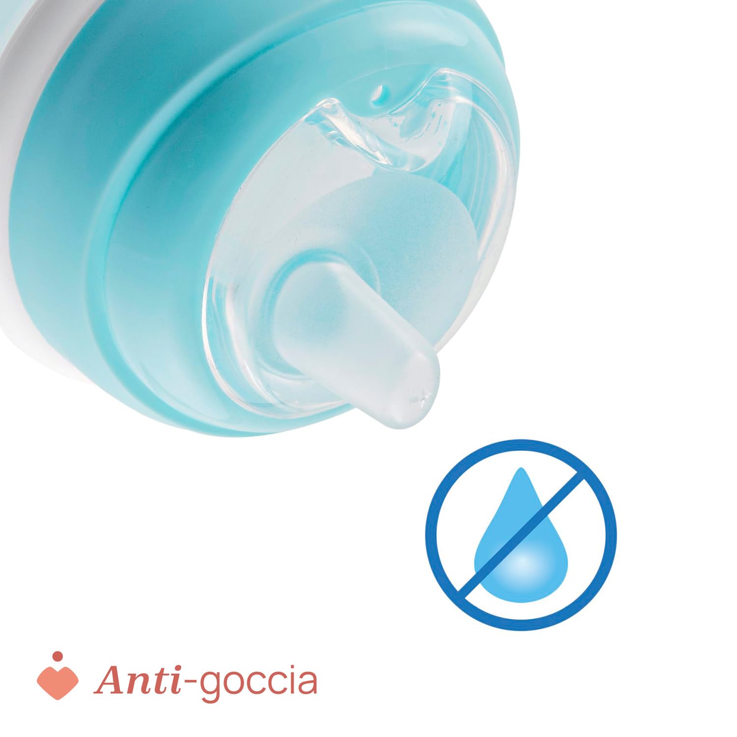 Chicco Transition Cup Bicchiere Antigoccia per Bambini 200ml, 1 Tazza Biberon 4+ Mesi per Imparare a Bere, con Beccuccio Ergonomico in Silicone, Doppia Valvola Anticolica, senza BPA - Azzurro