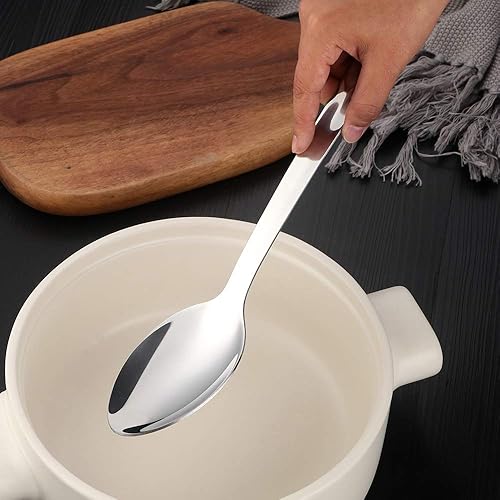 Miniatura 5 de dongbo - Juego de 6 cucharas para servir bufé de acero inoxidable de 13 pulgadas con mango largo para catering, color plateado