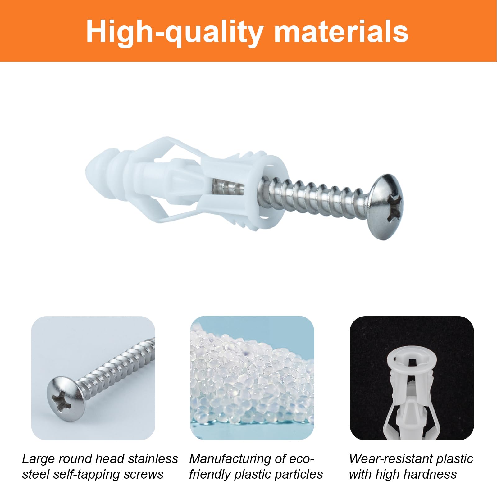 ZUYUEE 100PCS Stainless Steel Screws and Wall Plugs Set,(8x32mm) Plasterboard Fixings Dry Wall Anchor Screws Raw Plugs for Brick Wall - Image 3