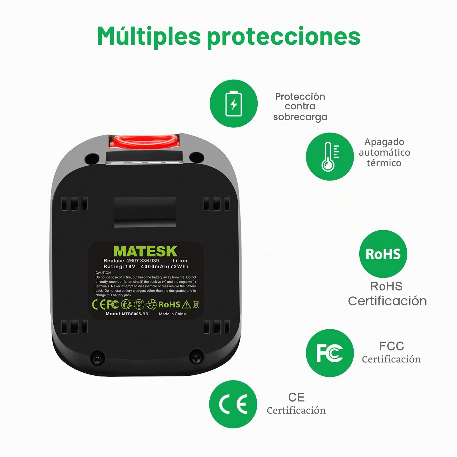 18V 4000mAh Li-Ion Batería para Bosch PSB 18 LI-2, PSM 18 LI, PSR 18 LI-2, PSR 18 LI-2H, UNEO MAXXH, 2 607 335 040, 2 607 336 039, 2 607 336 040, 2 607 336 207, 2 607 336 208