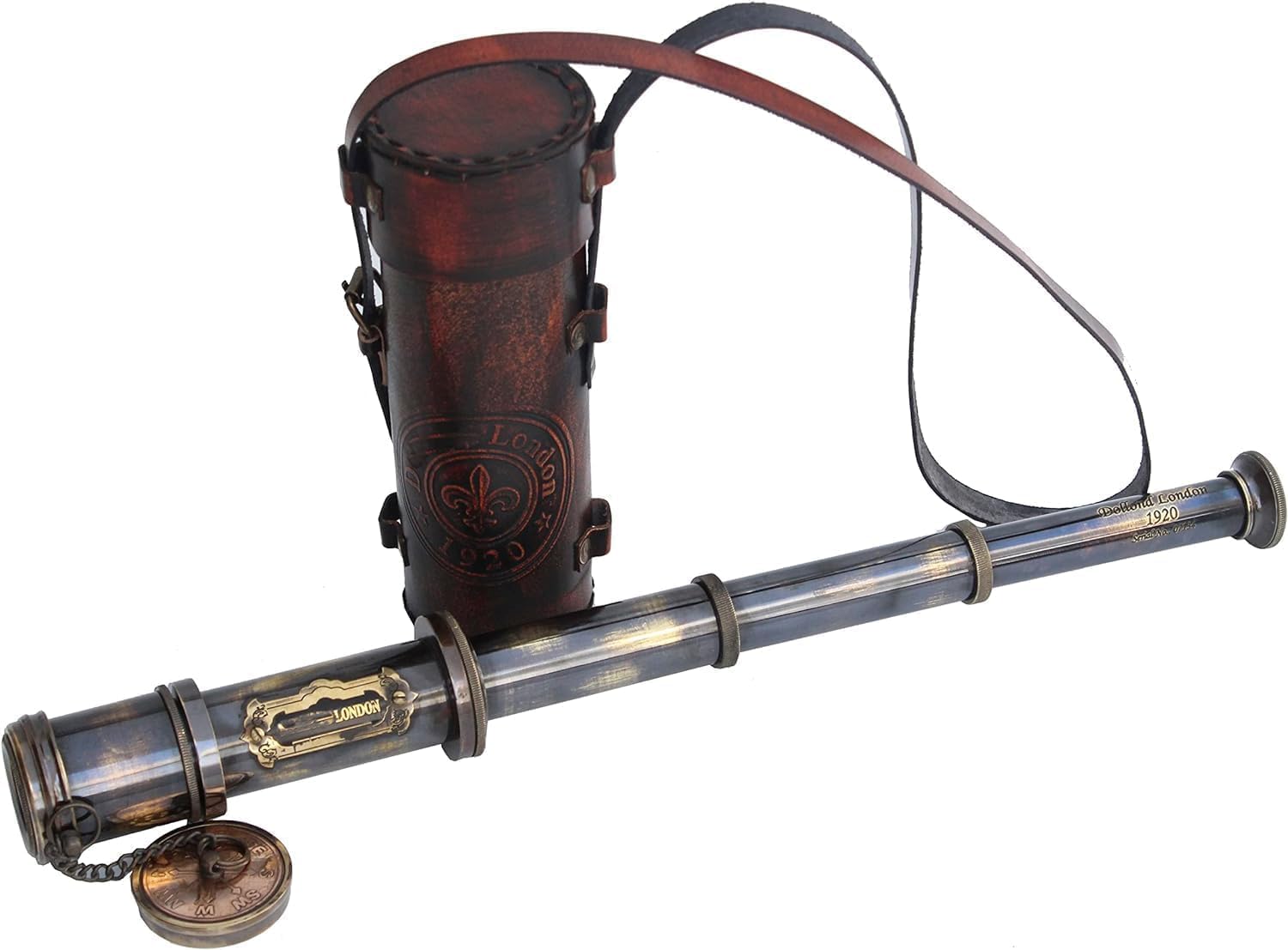 Vintage Brass Telescope with Leather Case, Maritime Nautical Replica, Royal Navy Style