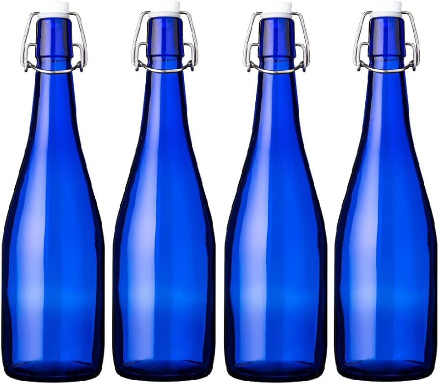 ガラス瓶４個セット Amazon.co.jp: 機械瓶 アンカートップボトル 720ml ブルー 4本セット
