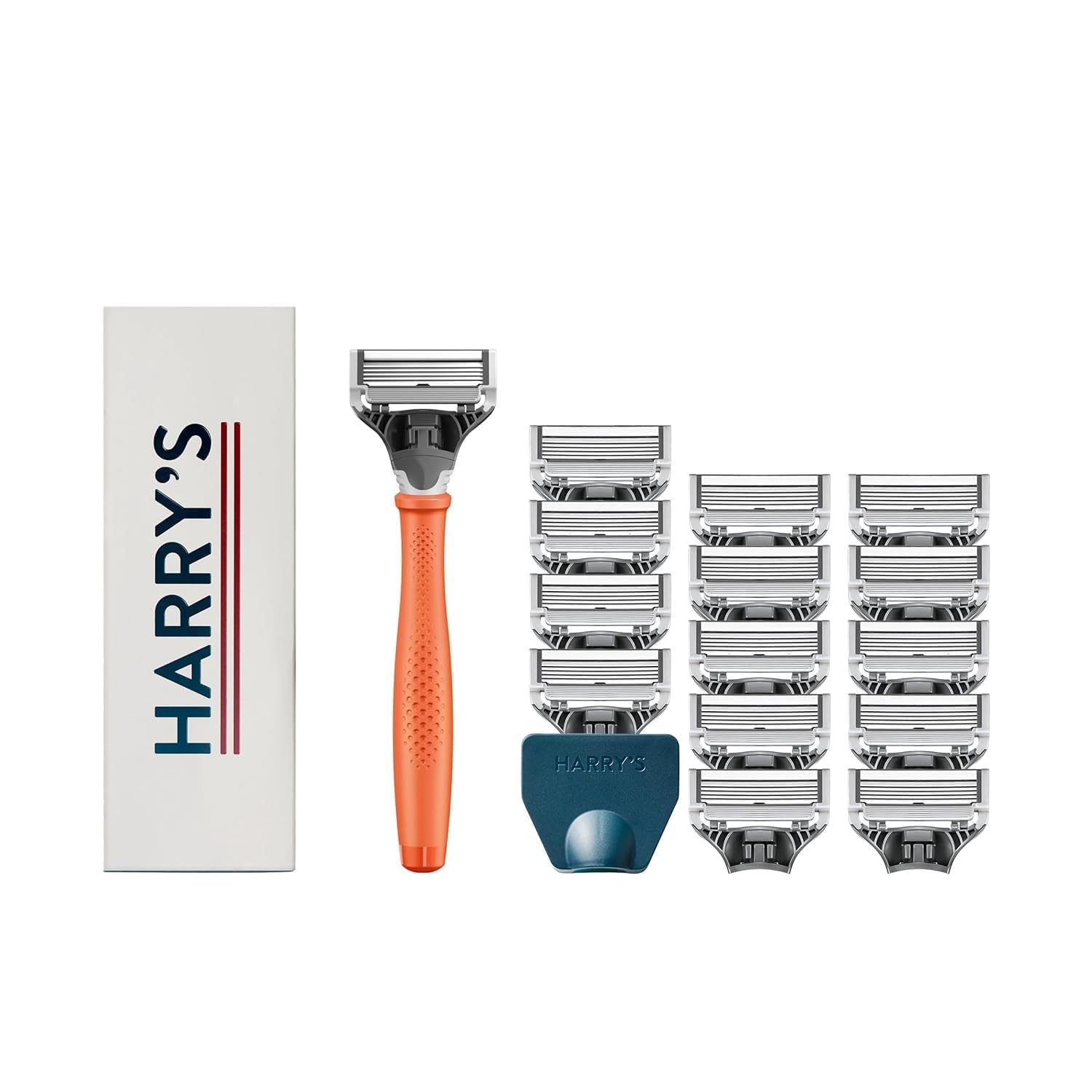 Harry's Shaving Kit for Men - Razor Handle, 15 Razor Blade Refills, Travel Blade Cover - Orange
