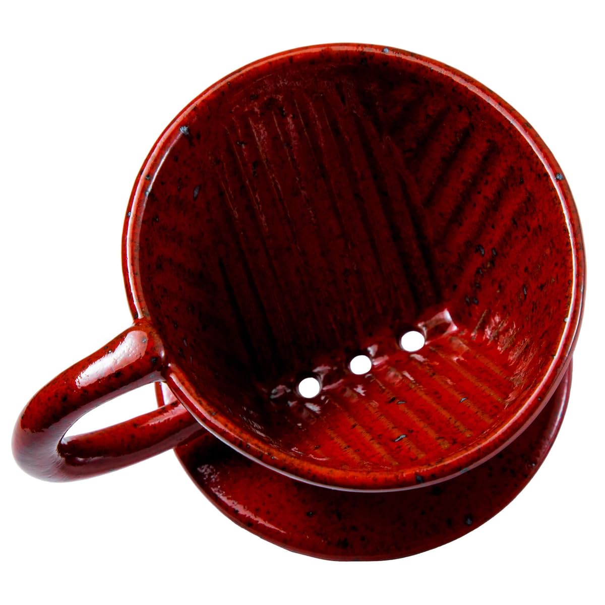 Asayu Japan Keramik Kaffeeaufguss-Set Chrom Rot Papierfilterhalterung Dripper 3 Löcher Kaffee Tee
