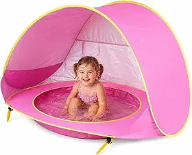 EasyGo Tenda Infantil com Piscina UV Praia para Bebês Crianças Barraca Portátil Dobrável Proteção Solar Rosa