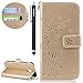 Produktbild HUDDU Compatible for Schutzhülle Samsung Galaxy J5 2017/J5 Pro 2017 J530 DUOS Hülle Tiere Leder Tasche Blumen Biene Flip Handyhülle Wallet Case Cover Kartenfach Stand Klapphülle Mädchen Gold
