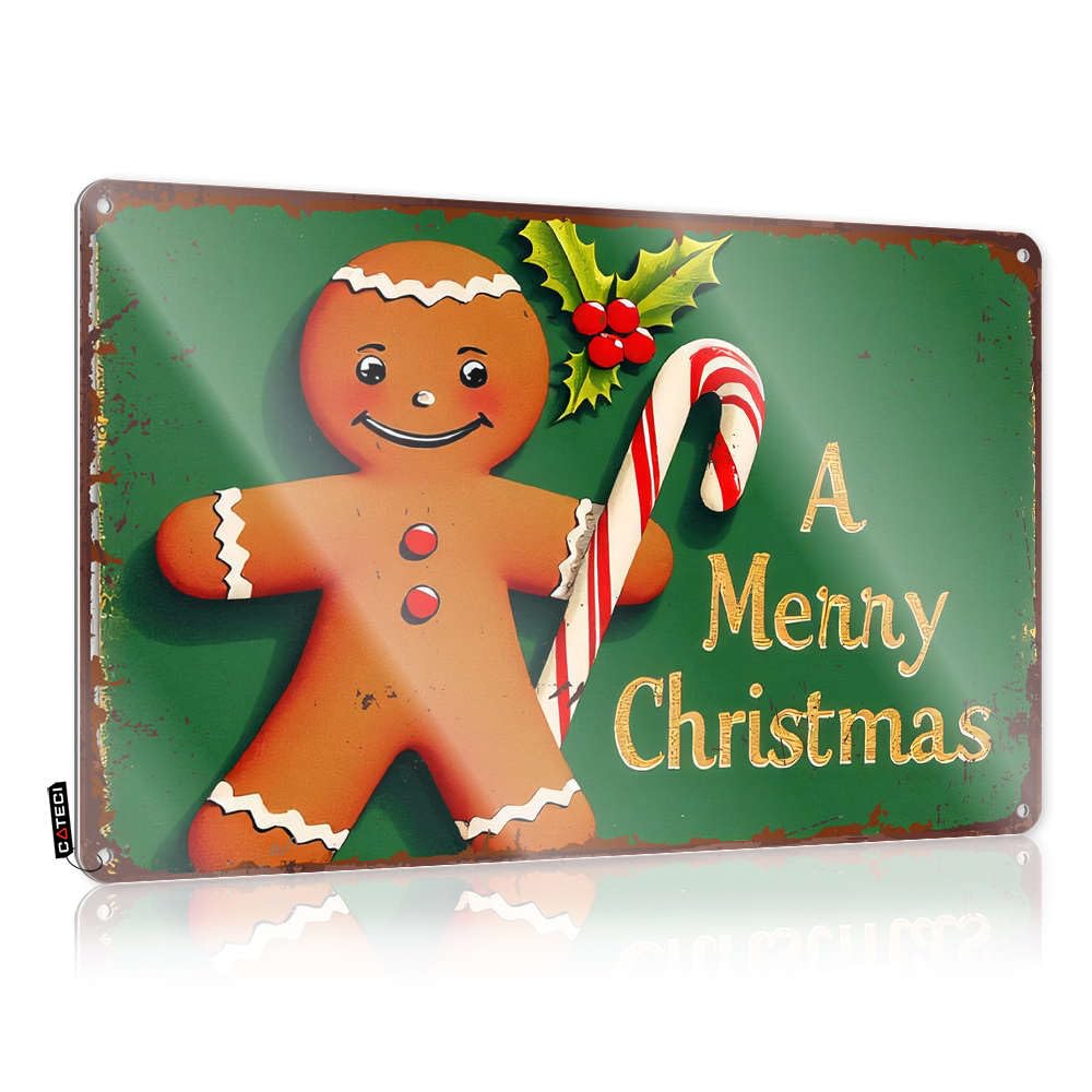 Vintage Decor A Gingerbread Man With Candy Canes And Holly Tin Sign Bro Cave Sign Bar Sign Metal(20X30CM)