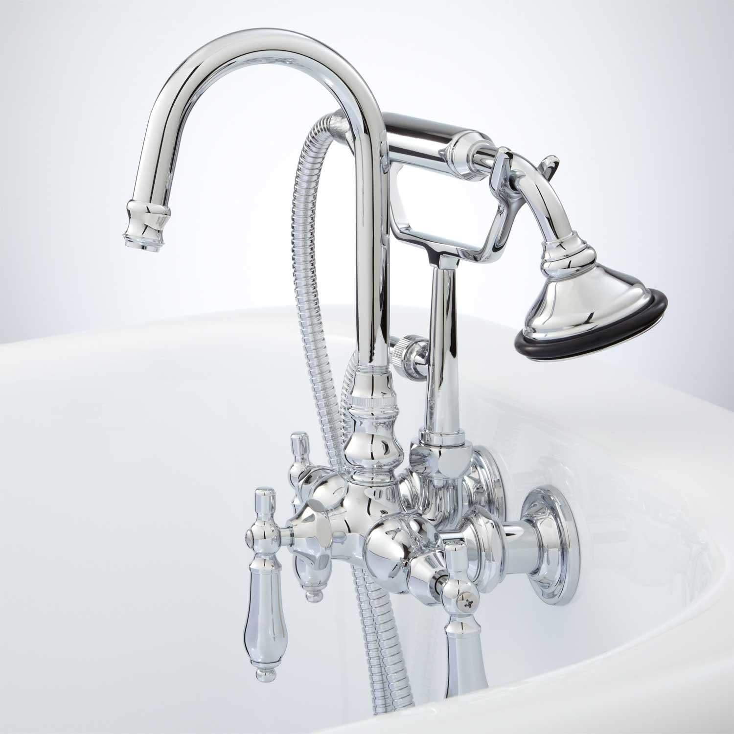 Signature Hardware 329528 Pasaia Wall Mounted Clawfoot Tub Filler Faucet - Includes Telephone Style Hand Shower