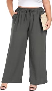 Lastshe Women's Plus Size Wide Leg Palazzo Pants High Waist Elastic Drawstring