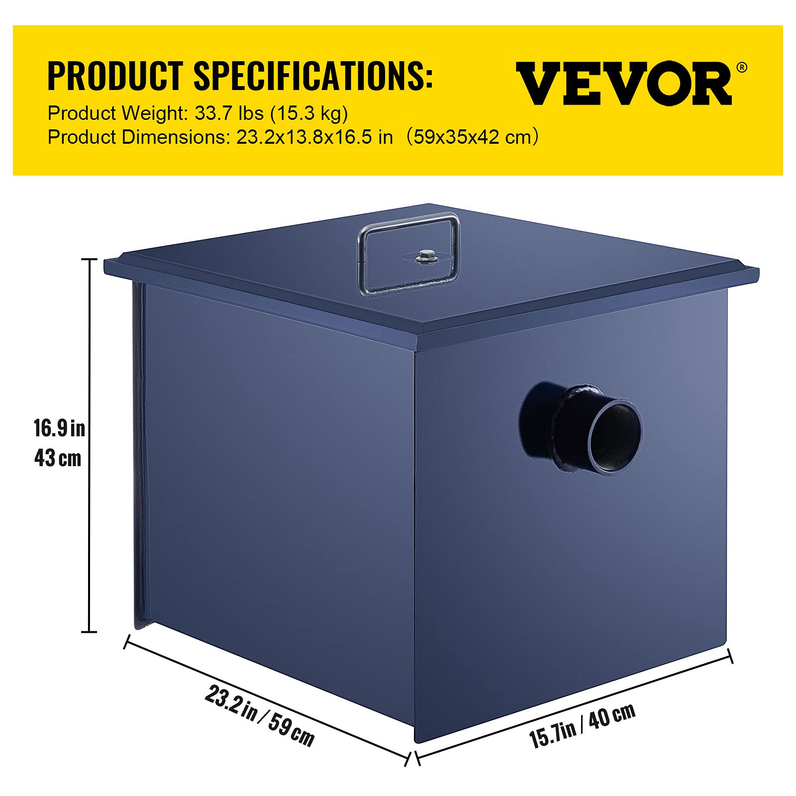VEVOR Commercial Grease Interceptor 30 LB, Carbon Steel Grease Trap 15