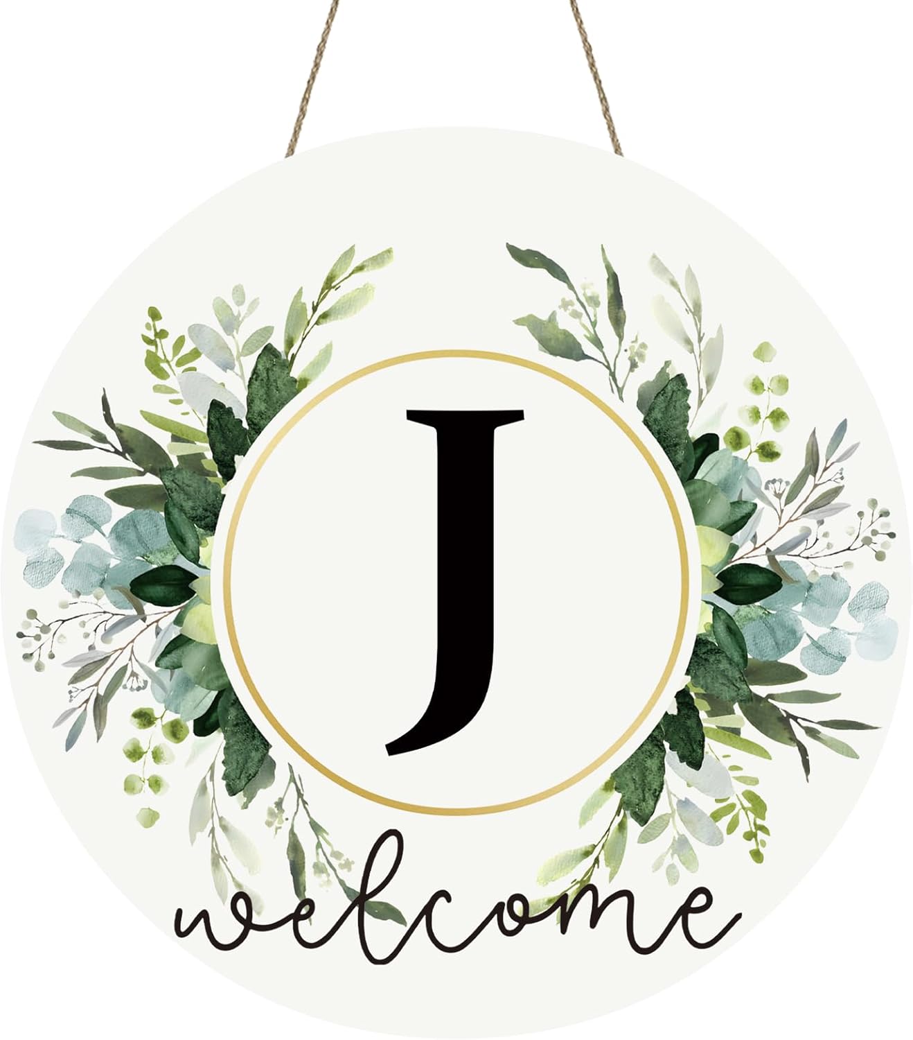 Monogram Letter J Wreaths for Front Door Wreath Wooden Welcome Sign for Front Door Decor Floral Family Last Name Initial House Warming Spring Summer Porch Rustic Wall Home Kitchen Boho Decorations