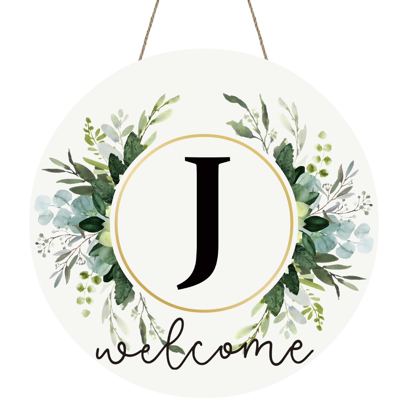 Monogram Letter J Wreaths for Front Door Wreath Wooden Welcome Sign for Front Door Decor Floral Family Last Name Initial House Warming Spring Summer