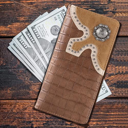 Montana West Western Wallet for Men Long Bifold Wallet with Card Slots RFID Blocking Cowboy Vintage Checkbook Wallet Gift for Men - Image 3