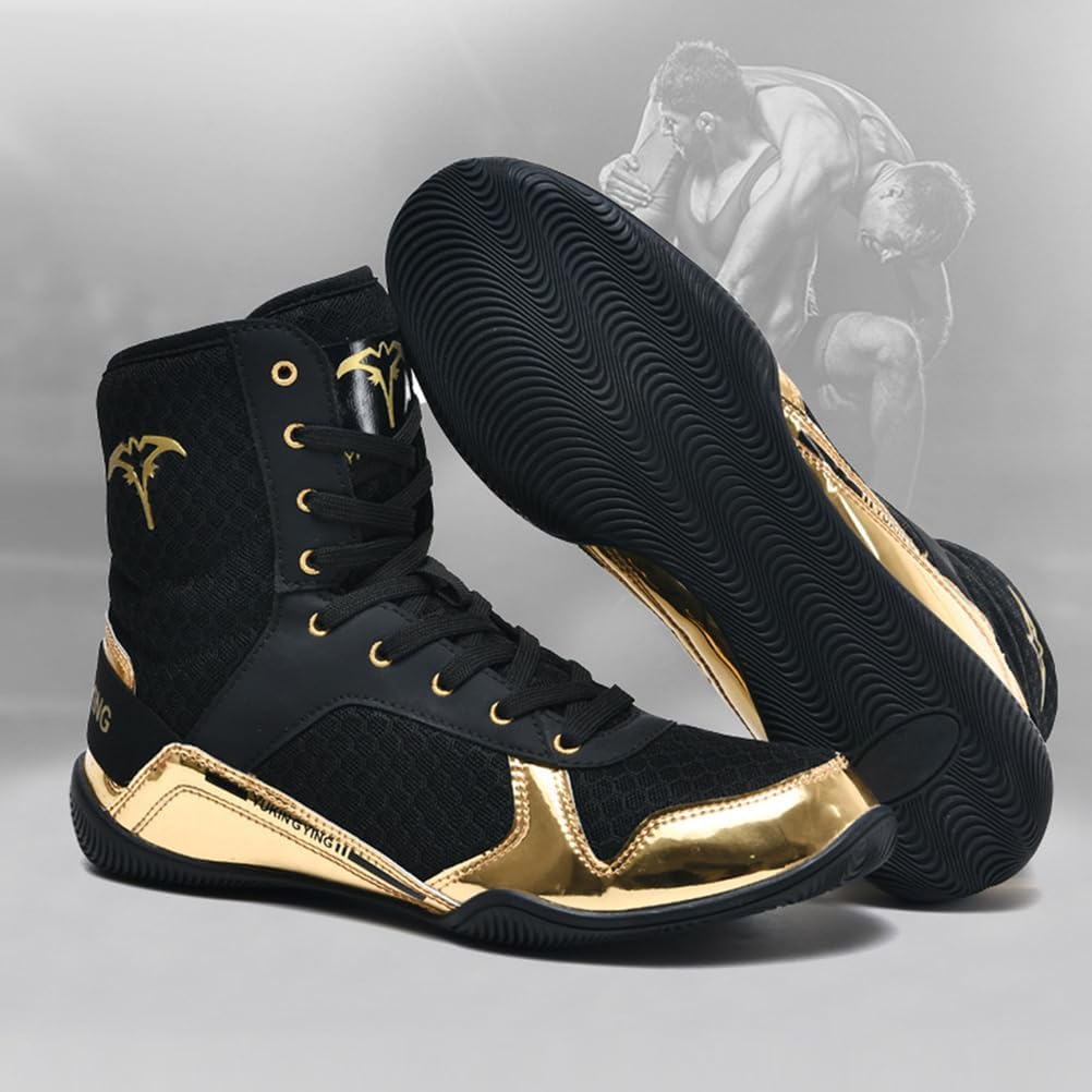 Mens High Top Boxing Shoes Fitness Wrestling Shoes for Weightlifting Powerlifting Deadlift Squatting