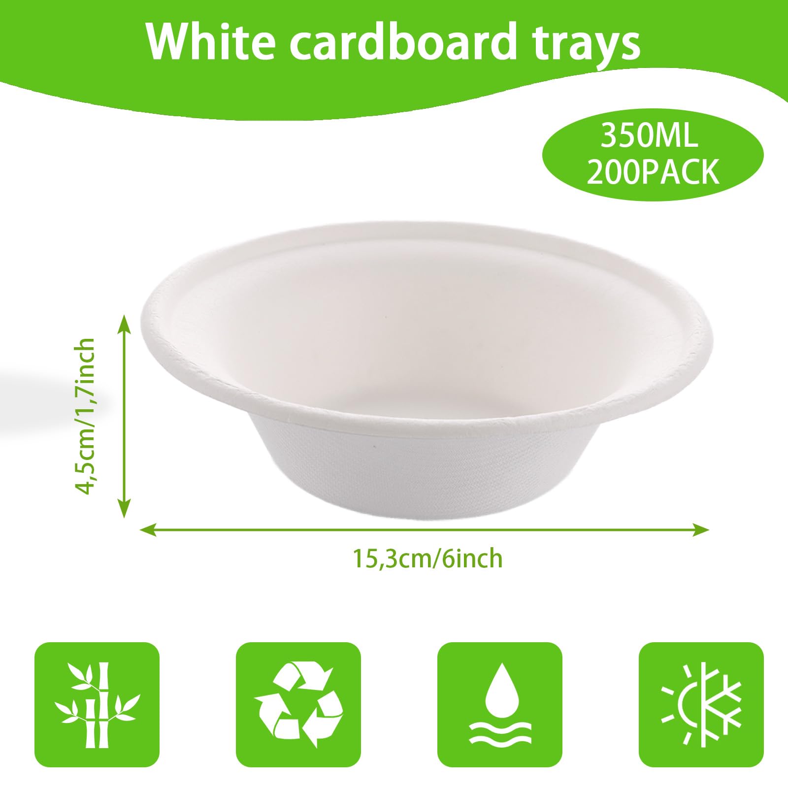 200 sztuk jednorazowych naczyń do zupy, 350 ml, z trzciny cukrowej, talerze do zupy, biodegradowalne, białe, jednorazowe miseczki na zupę, na piknik, grillowanie i imprezę