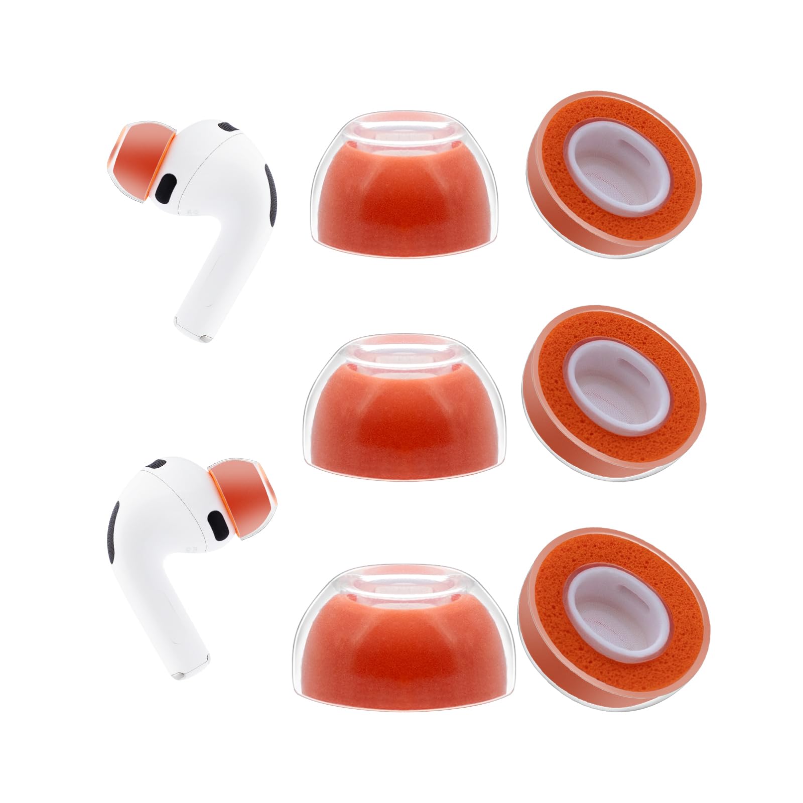 Klowcok Almohadillas de repuesto para AirPods Pro 3 (3ª generación 2025), puntas de espuma viscoelástica con silicona suave de alta calidad, almohadillas antideslizantes, 3 pares (S/M/L) (naranja)