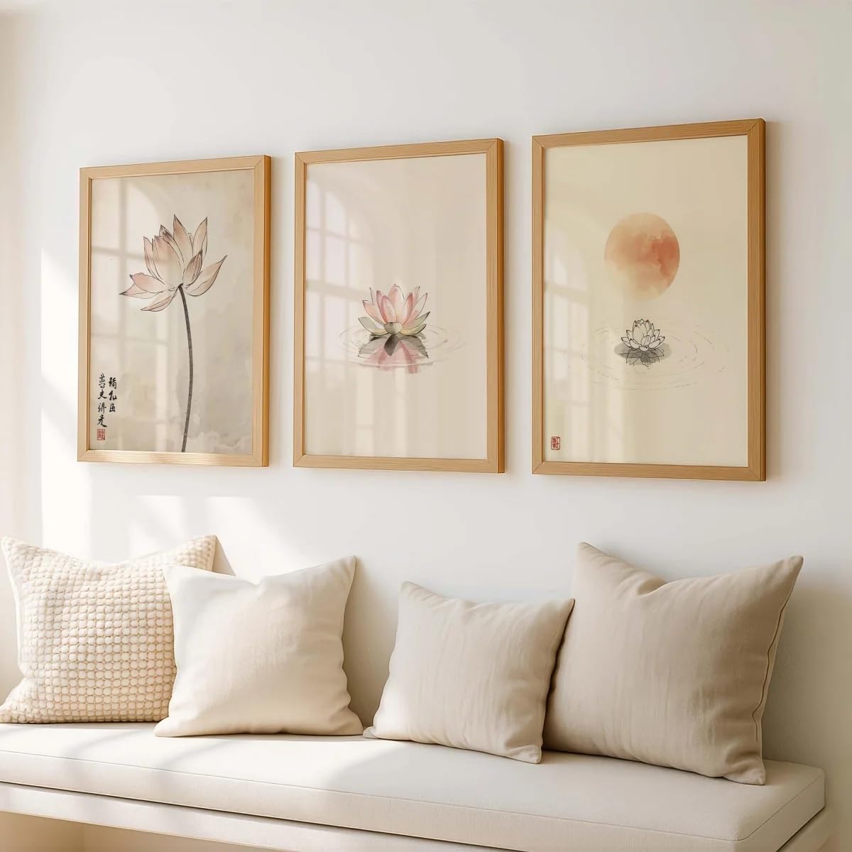 Ltjiajuypd Frameless Lotus Canvas Prints Poster Japandi Wabi Sabi Zen Botanical Art Wall Home Decor(40X55cm-3Pcs)