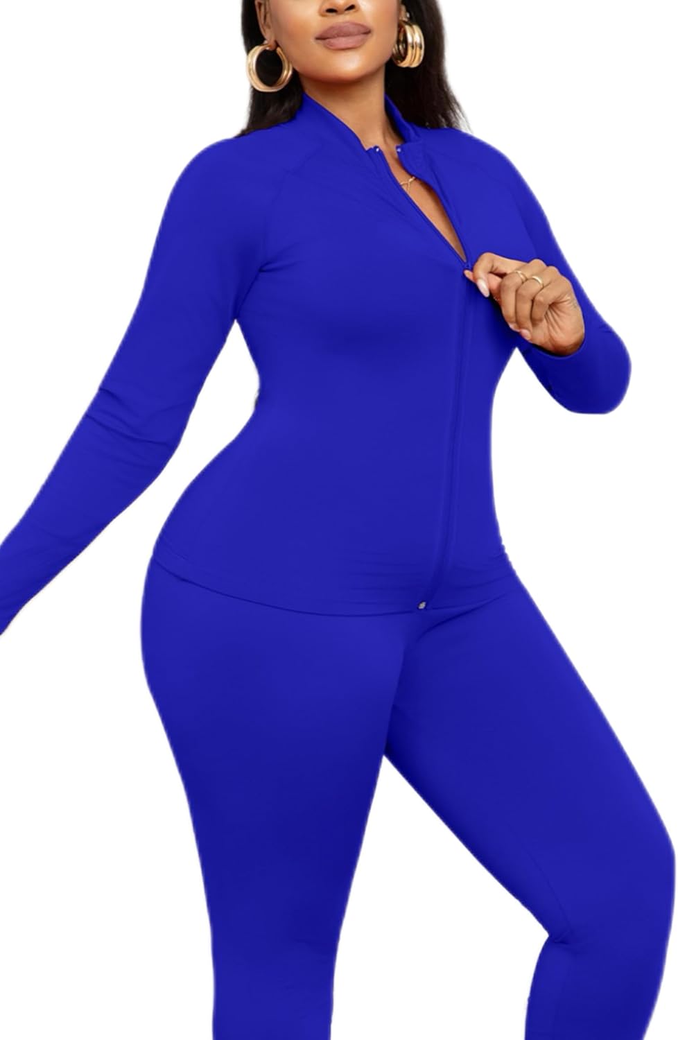 CLOCOR Womens 2 Piece Outfits Sweatsuits - Tracksuit Set Long Sleeve Crop Top & Drawstring Wide Leg Pants with Pockets - Image 3