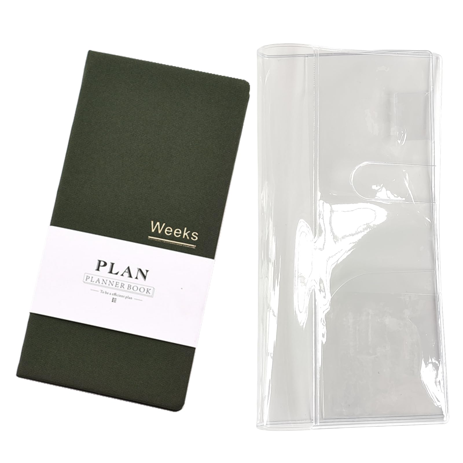Undated Pocket Weekly Planner Schedule Organizer Agenda Year Month Week Plan A6 Notebooks (Green with clear cover) — image 1