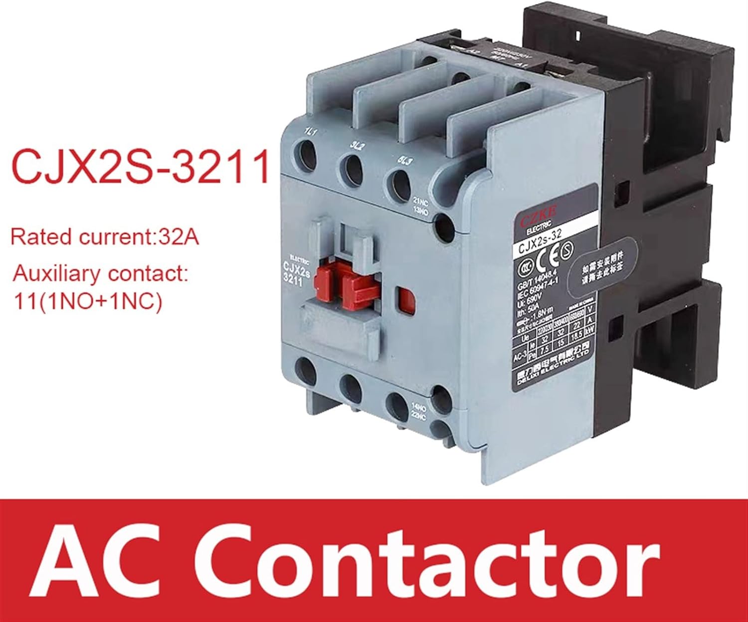 CJX2s-3211 AC Contactor 32A 3 Poles NO NC Coil Voltage 24V 36V 110V 220V 380V 50Hz Din Rail Mounted (Color : AC 24V)
