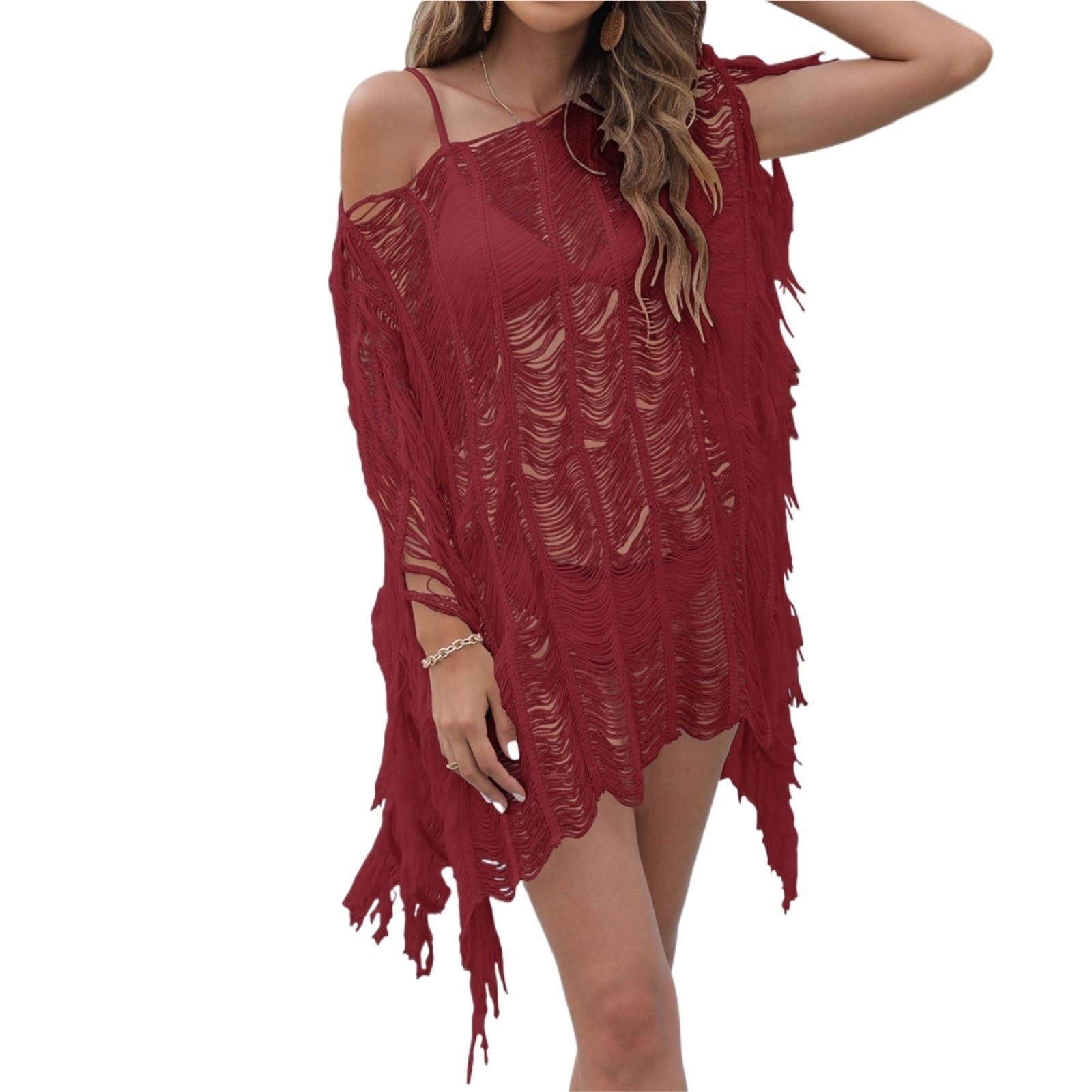 Bikini Cover Up Ärmelloses Cover-Up-Kleid for Frauen, Netz-Badeanzug-Überzüge, Hohle Tunika, Strandkleid für Urlaub