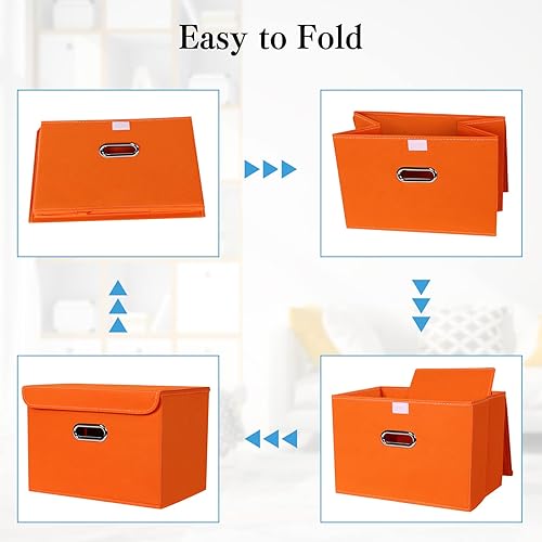 Vista 83 de STOREONE Contenedores de almacenamiento de tela, contenedor organizador plegable con tapas y asas de metal, para el hogar, dormitorio, armario, 3