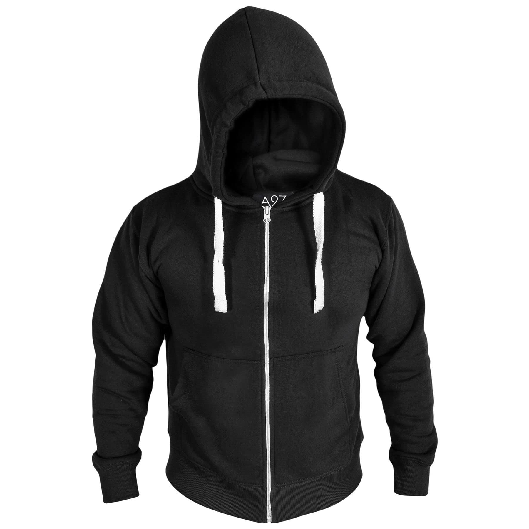 A2Z Męskie runo Zwykły błyskawiczne Bluza Zakapturzony bezpieczeństwo - Zipper Black 4XL