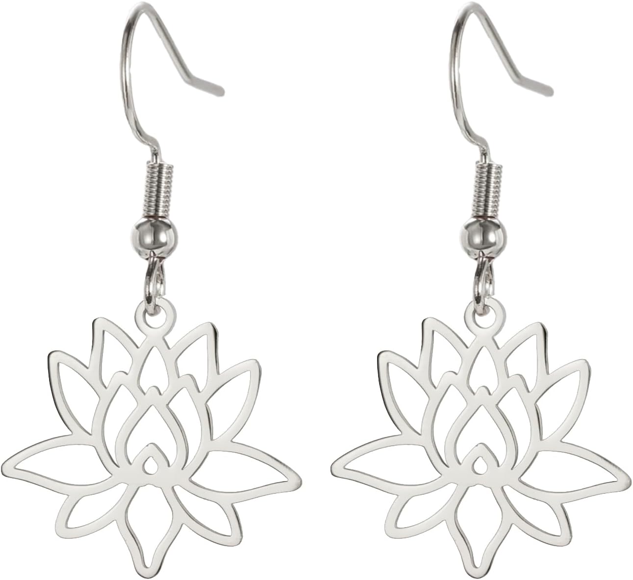 TEAMER Bohemian Lotus Flower Dangle Earrings Stainless Steel Lotus Flower Drop Earrings Geometric Yoga Jewelry for Women