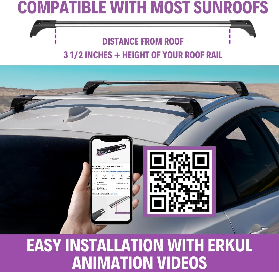 ERKUL Roof Rack Cross Bars for Mercedes Benz GLC 2023-2026 (Not fit GLC Coupe)| Aluminum Crossbars with Anti Theft Lock for Rooftop | Compatible with Flush Rails - Silver